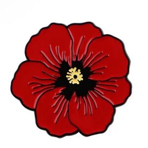 Poppy Remembrance Day Enamel Metal Pin, Red and Black.